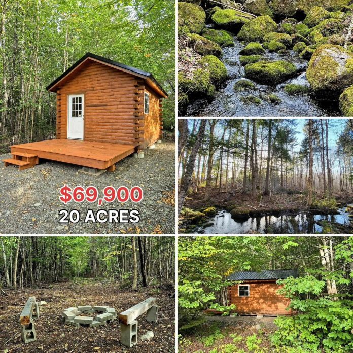 Only $69,900! Brand-New Cedar Log Cabin on 19.2 Wooded Acres With a Private Brook in Maine!
