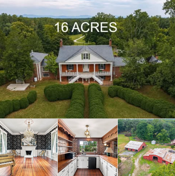 Historic Virginia Manor on 16 Acres With 5 Bedrooms, 8 Fireplaces & Multiple Barns for $250K